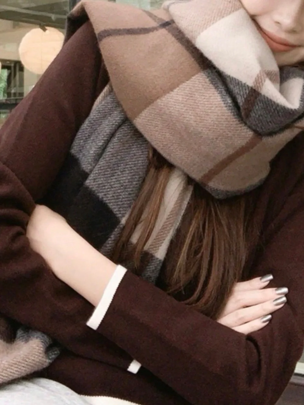 Classic Checkered Plaid Tassel Blanket Scarf